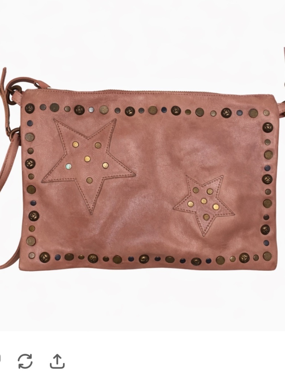 Italian Leather Studded Star Crossbody Bag Boho Festival Pink Mauve Small Purse - Picture 6 of 8